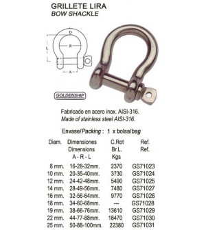 manille lyre en inox 19mm