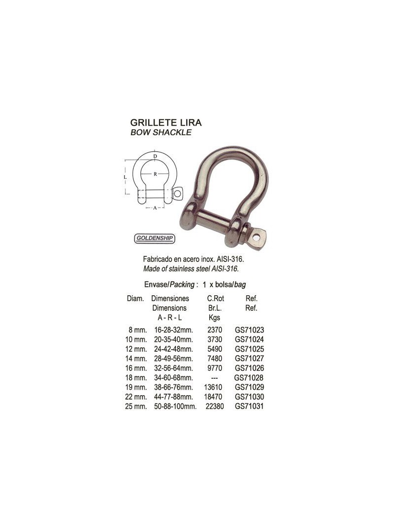 manille lyre inox 25mm